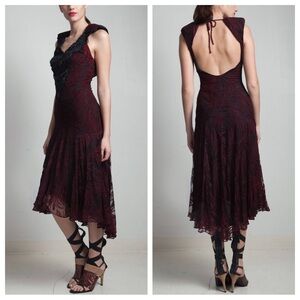 VINTAGE Climax David Howard Karen Okada Open Back Lace Red & Black Dress 9/10